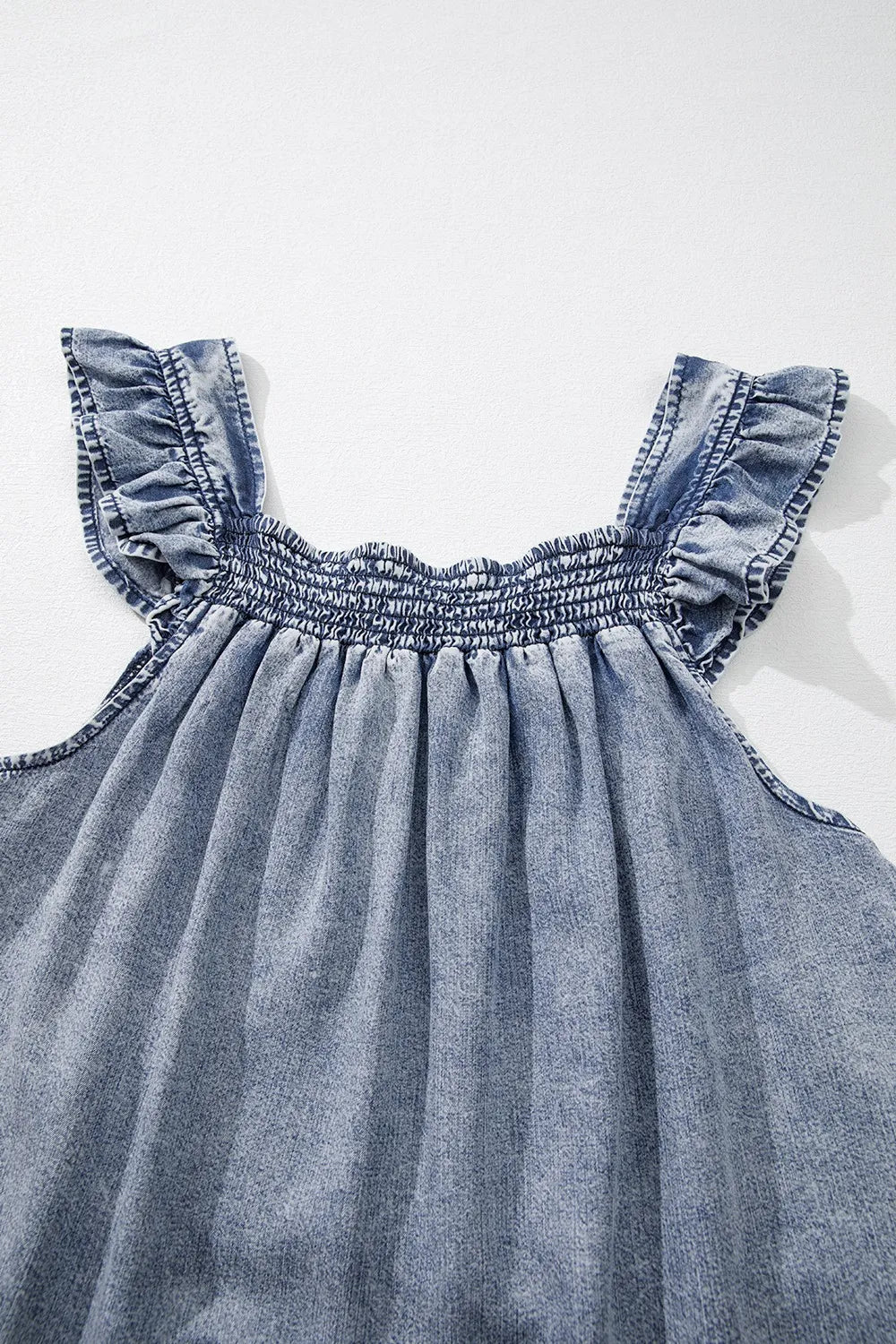 Ruffled Shirred Denim Top - Grace Beauty H&C