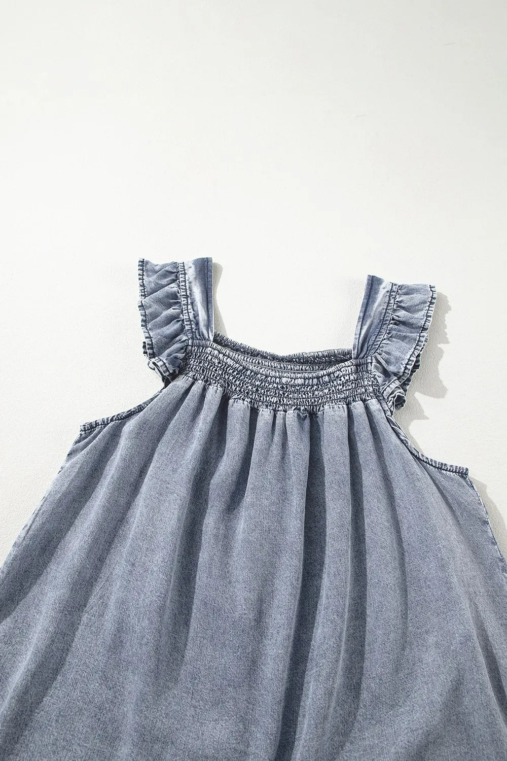Ruffled Shirred Denim Top - Grace Beauty H&C