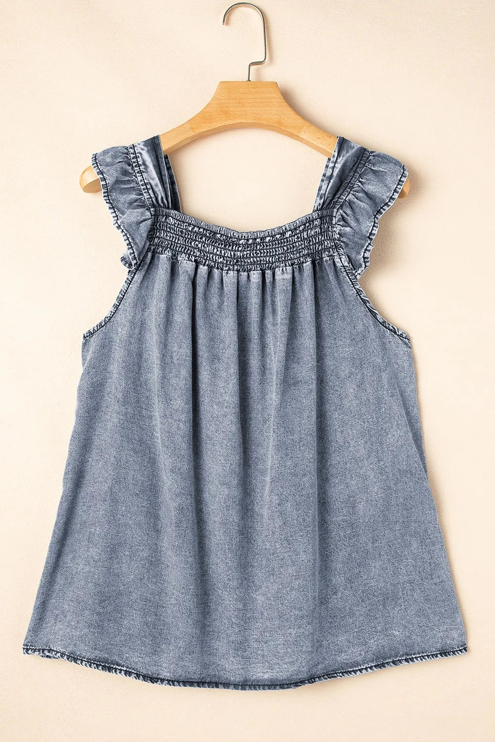 Ruffled Shirred Denim Top - Grace Beauty H&C