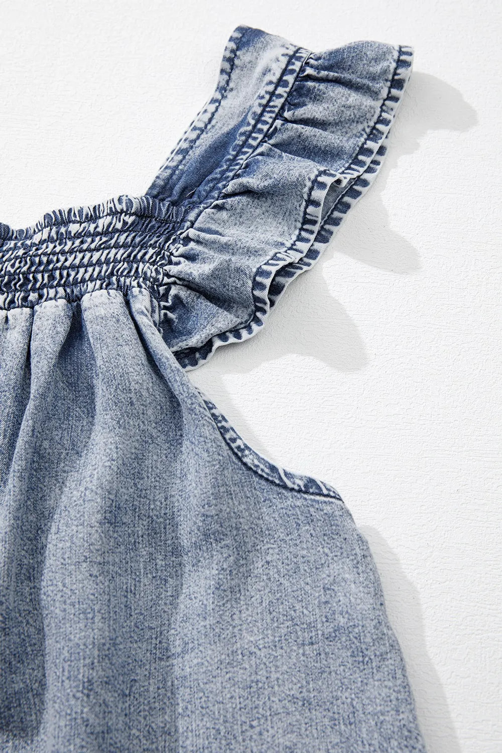 Ruffled Shirred Denim Top - Grace Beauty H&C