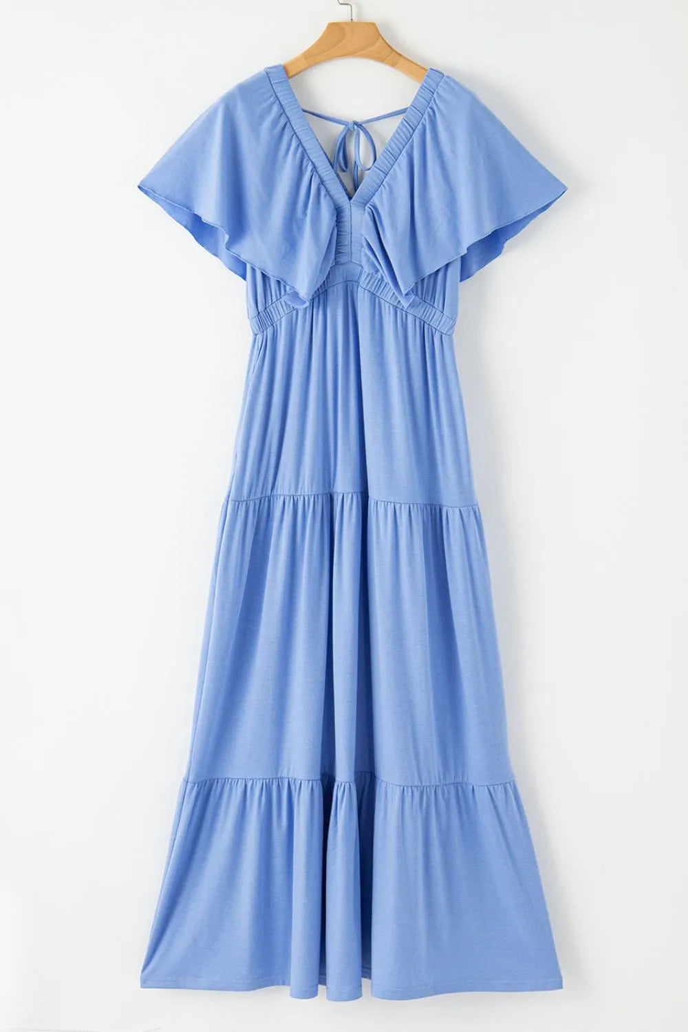 Ruffled V Neck Flutter Sleeve Maxi Dress - Grace Beauty H&C