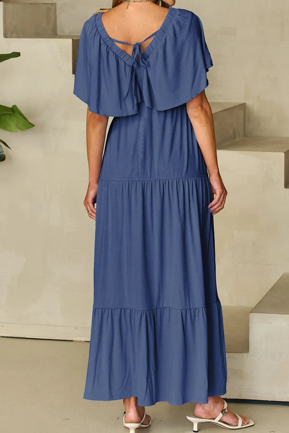 Ruffled V-Neck Short Sleeve Maxi Dress - Grace Beauty H&C