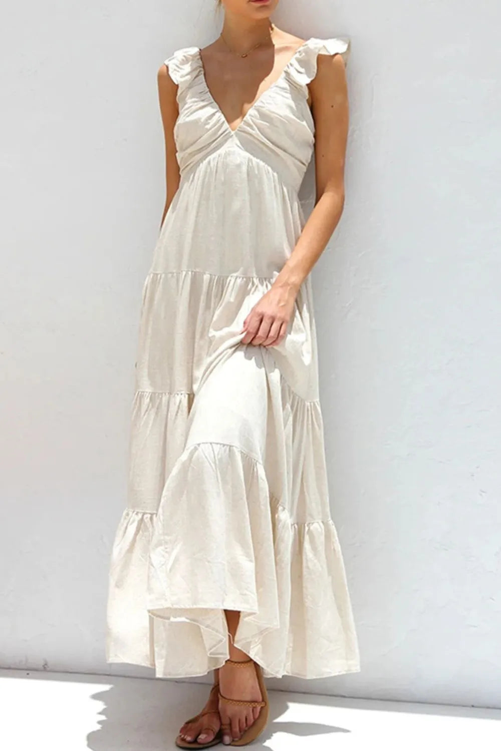 Ruffled V-Neck Tiered Dress - Grace Beauty H&C