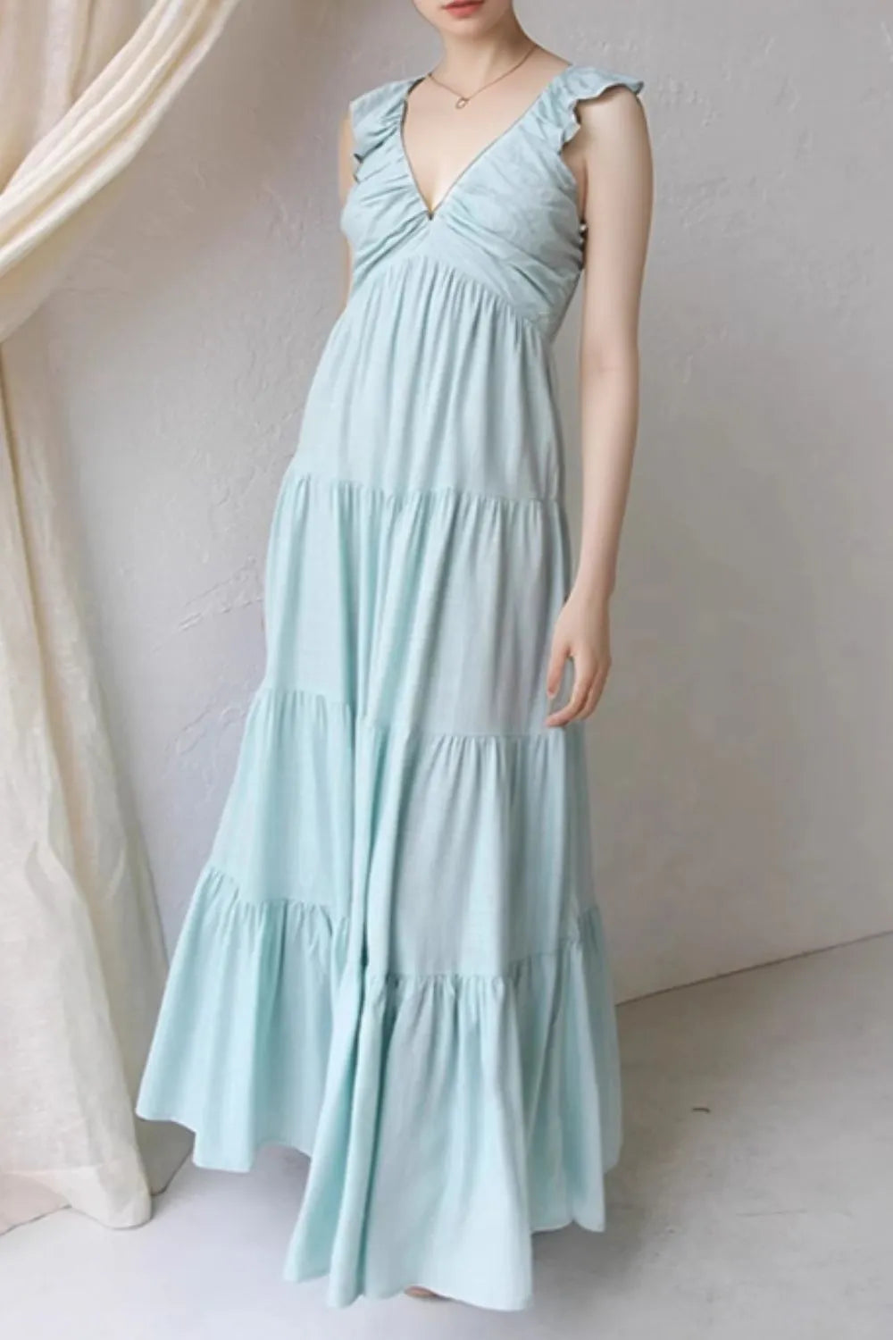 Ruffled V-Neck Tiered Dress - Grace Beauty H&C