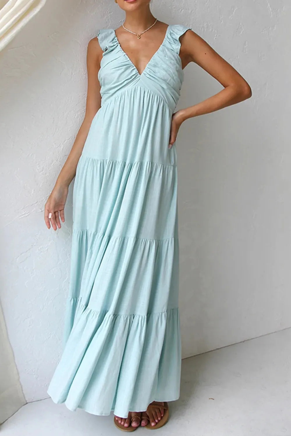 Ruffled V-Neck Tiered Dress - Grace Beauty H&C