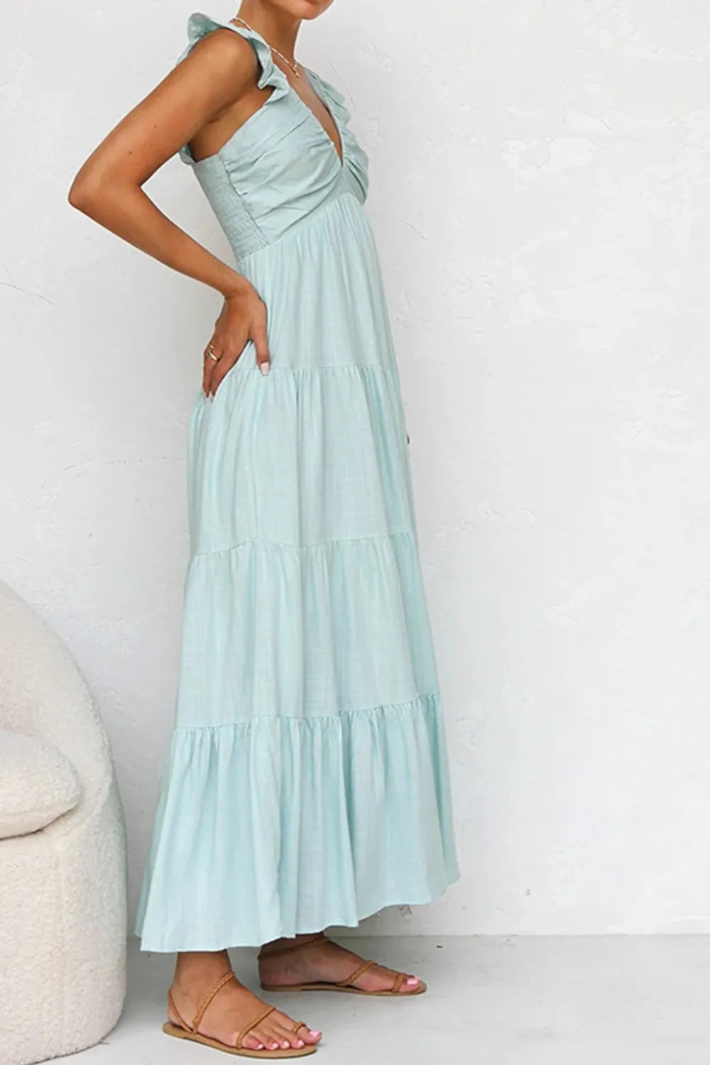 Ruffled V-Neck Tiered Dress - Grace Beauty H&C
