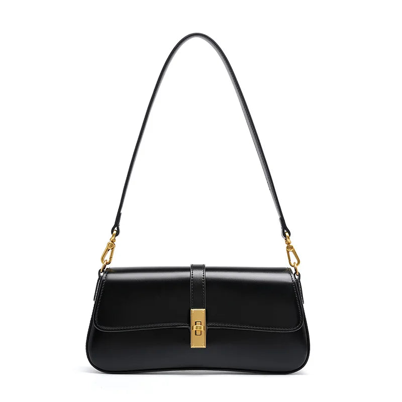 Genuine Leather Women Baguette Shoulder Bag Luxury Cowhide Solid Color Handbag Underarm Bag Fashion Ladies Shopping Bag Gift - Grace Beauty H&C