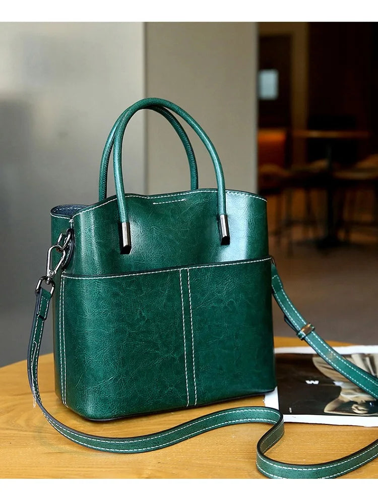 100% Genuine Leather Women Bucket Bag Casual ladies crossbody Hand Bag High Quality Cowhide Commuter Shoulder Bag for girls - Grace Beauty H&C