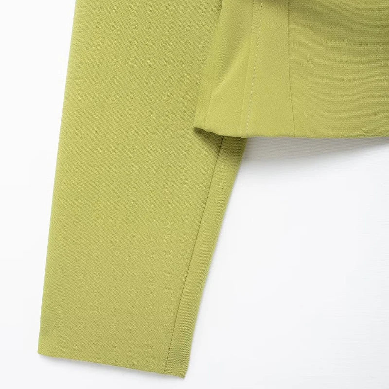 Willshela Women Fashion With Belt Green Cropped Blouse Vintage V-Neck Long Sleeves Female Chic Lady Shirts - Grace Beauty H&C