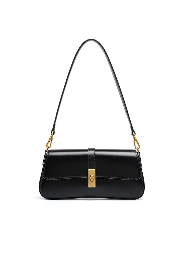 Genuine Leather Women Baguette Shoulder Bag Luxury Cowhide Solid Color Handbag Underarm Bag Fashion Ladies Shopping Bag Gift - Grace Beauty H&C