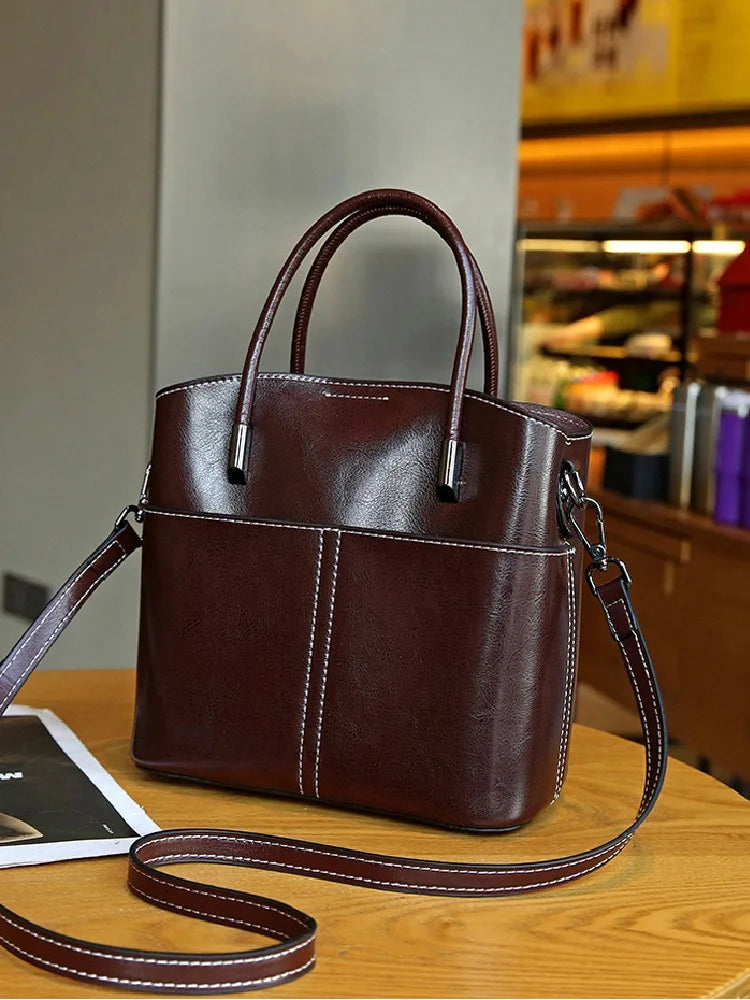 100% Genuine Leather Women Bucket Bag Casual ladies crossbody Hand Bag High Quality Cowhide Commuter Shoulder Bag for girls - Grace Beauty H&C