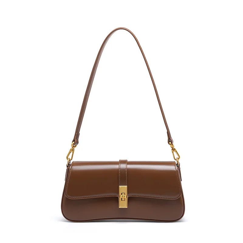 Genuine Leather Women Baguette Shoulder Bag Luxury Cowhide Solid Color Handbag Underarm Bag Fashion Ladies Shopping Bag Gift - Grace Beauty H&C