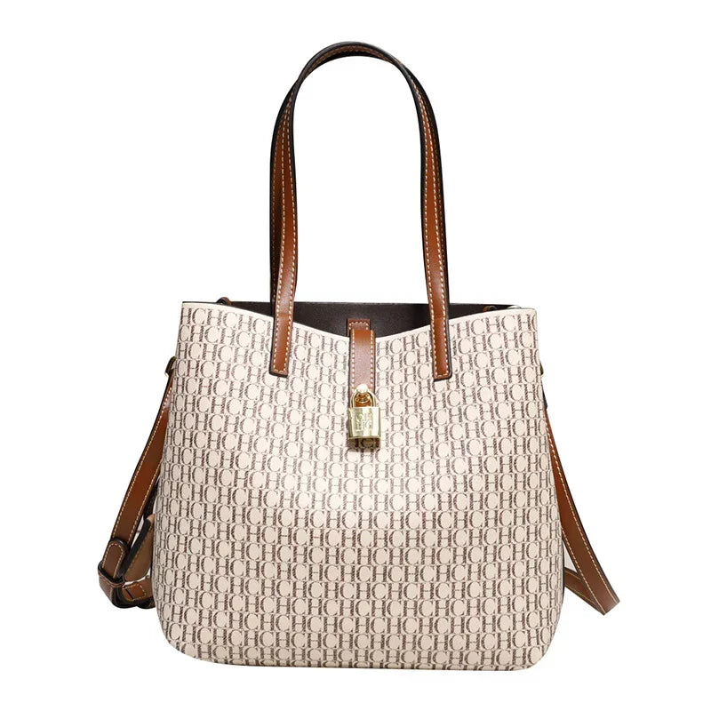 Premium Versatile Leather Crossbody Bag Ladies Large Capacity Daily Commuter Tote Bag Letter Print Design Ladies Fashion - Grace Beauty H&C