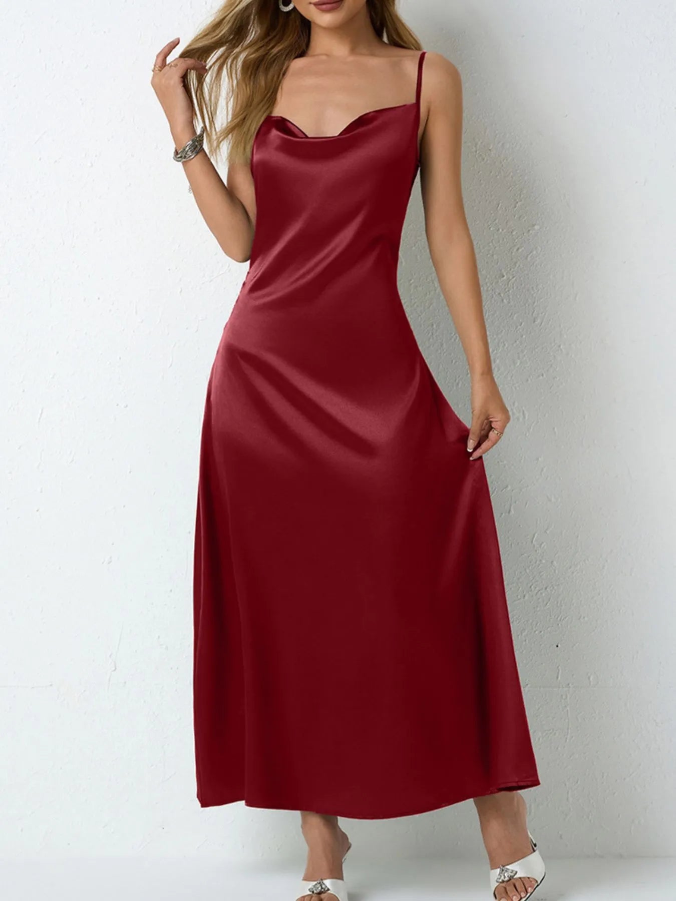 Satin Cowl Neck Cami Dress - Grace Beauty H&C