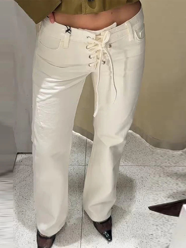 Elegant Women's Low Rise White Denim Jeans - Grace Beauty H&C