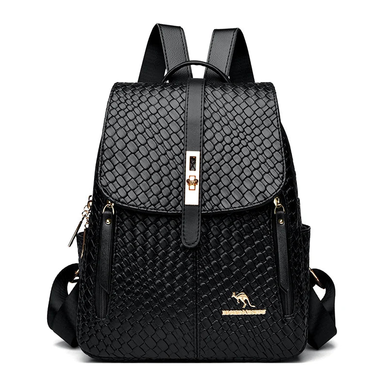 Luxury Women Leather Backpacks for Girls Sac A Dos Casual Daypack Black Vintage Backpack School Bags for Girls Mochila Rucksack - Grace Beauty H&C