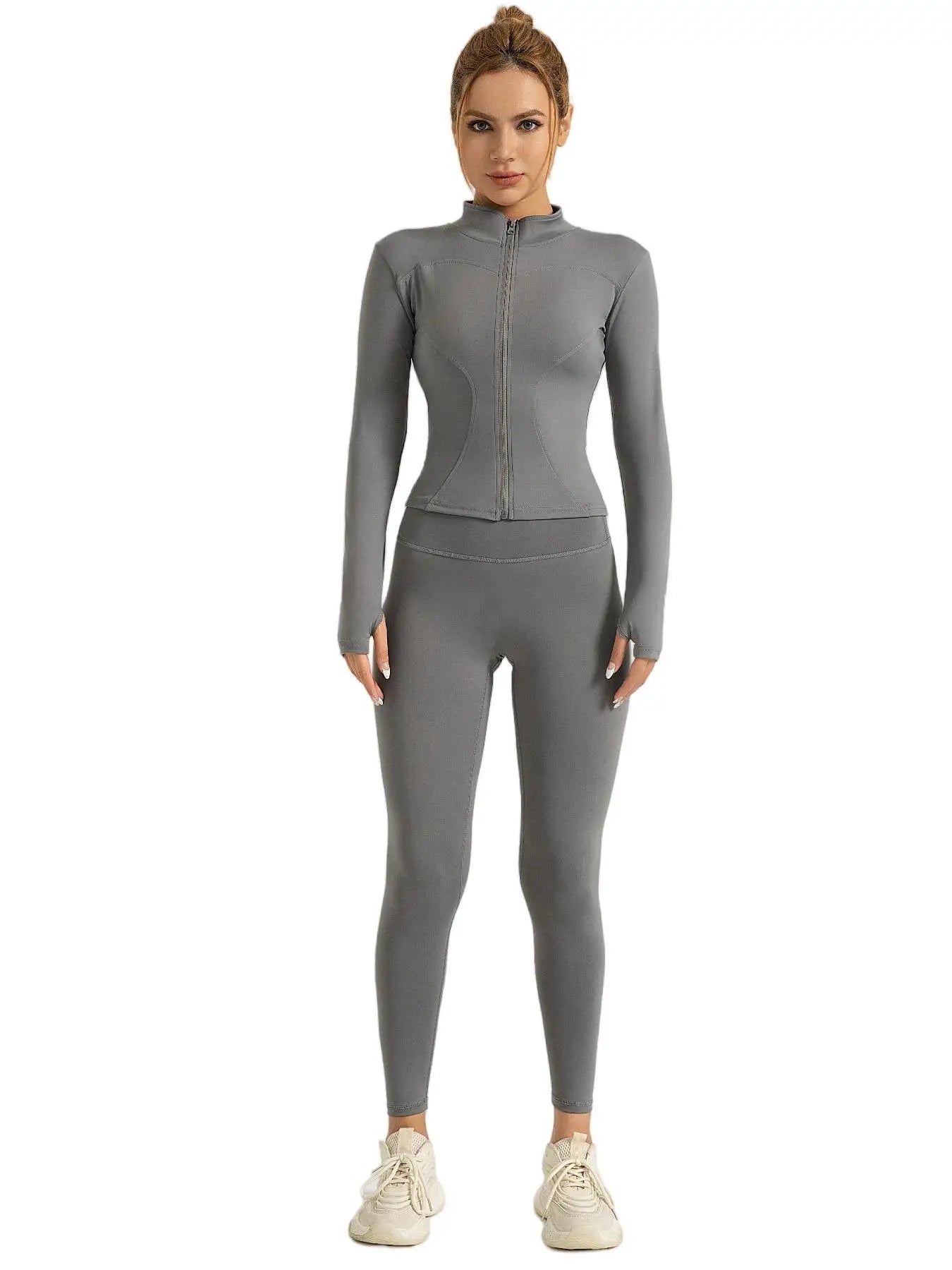 Two-piece Set Women's Solid Zip UpMock Neck Sports - Grace Beauty H&C