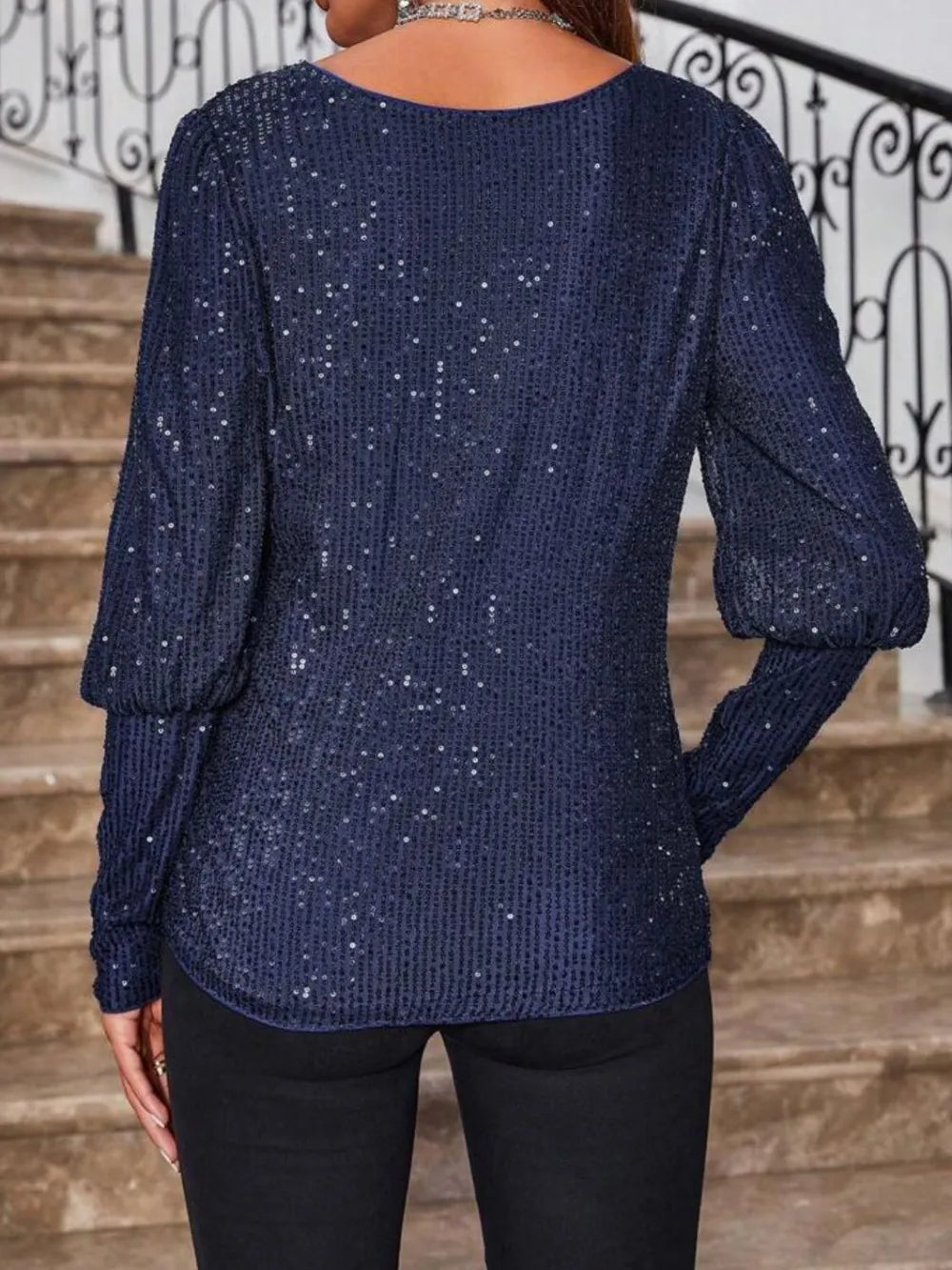 Sequin Boat Neck Long Sleeve Top - Grace Beauty H&C