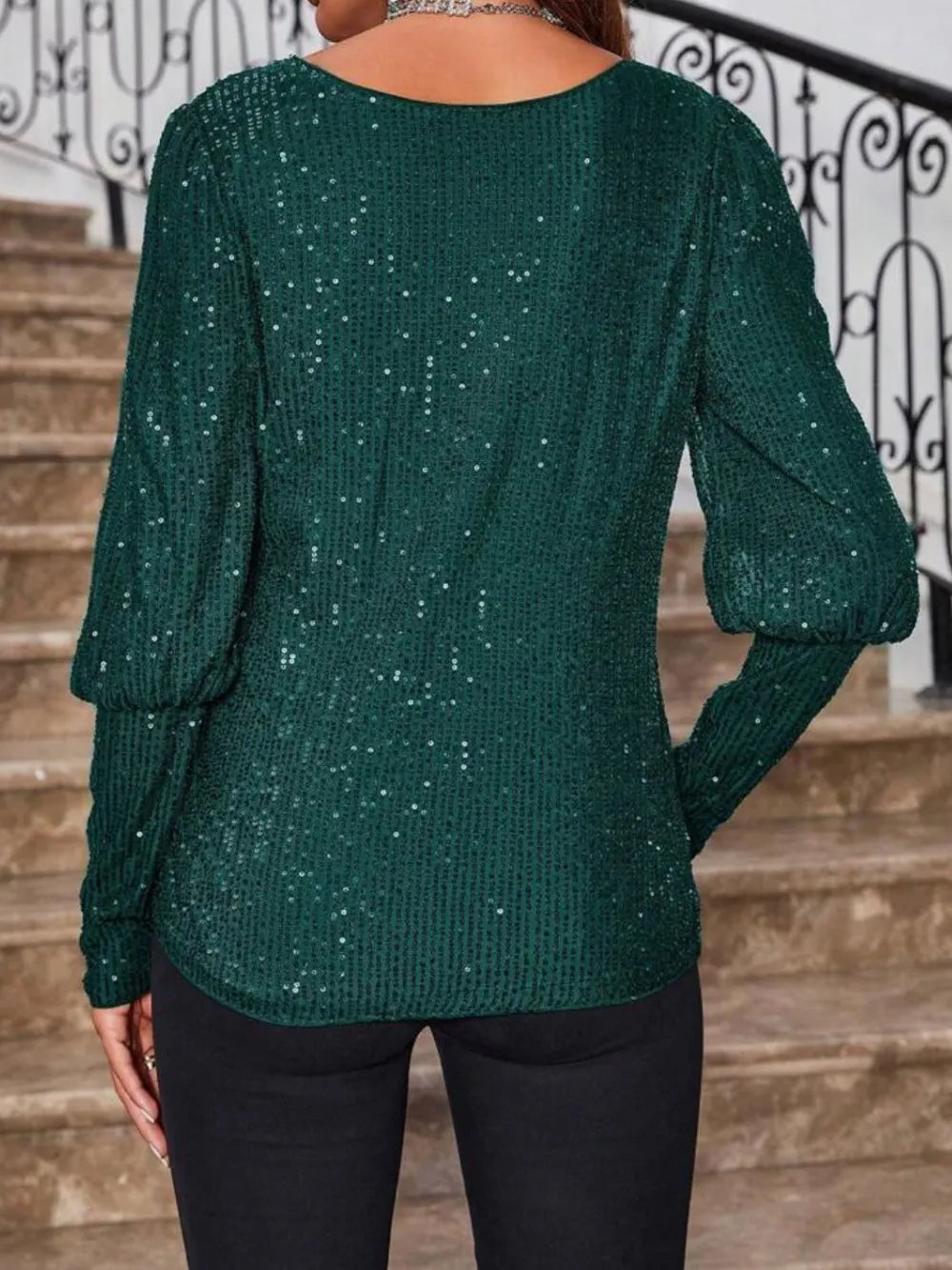 Sequin Boat Neck Long Sleeve Top - Grace Beauty H&C