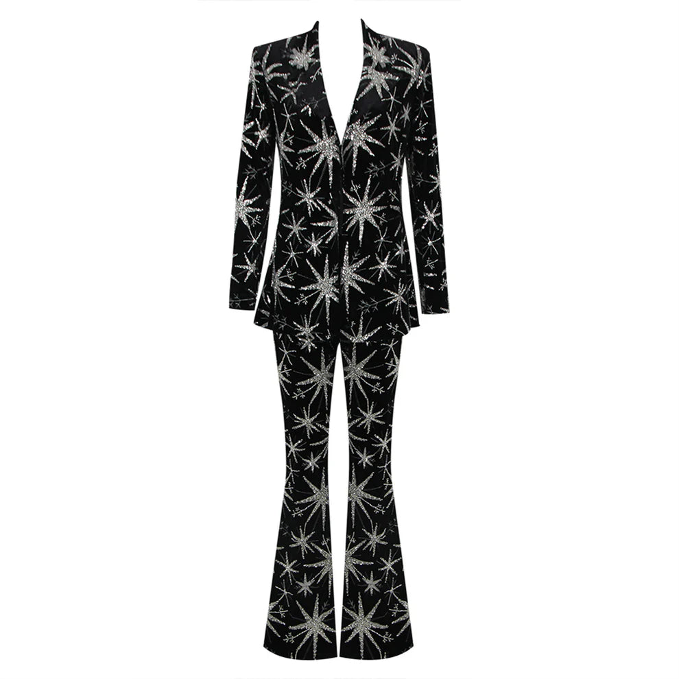 Bodycon Suit V Neck Long Sleeve Sequins - Grace beauty H&C