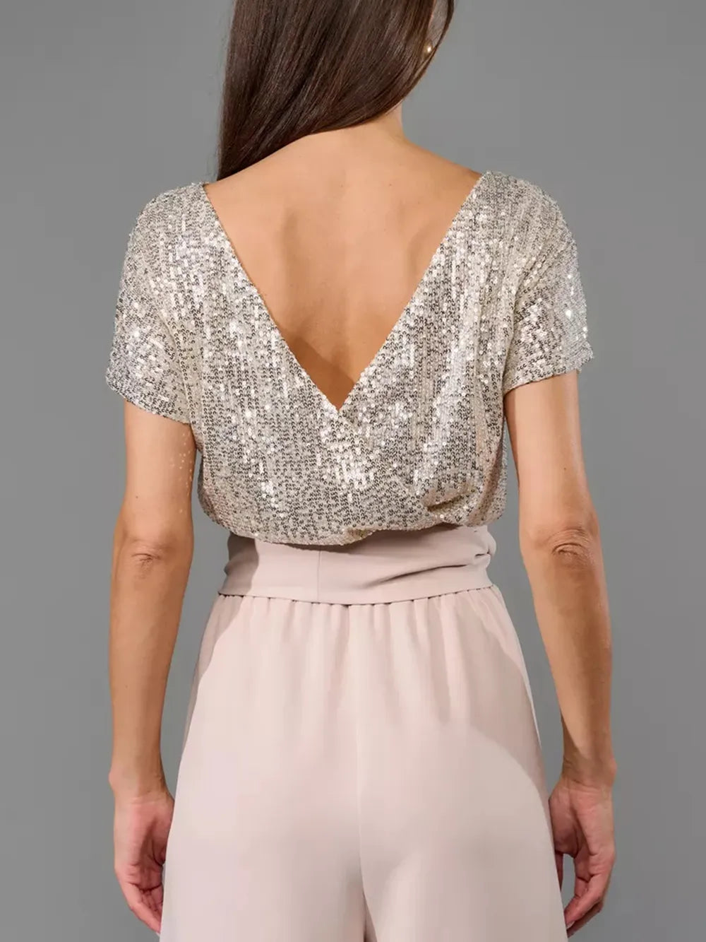 Sequin Round Neck Wide Leg Jumpsuit - Grace Beauty H&C