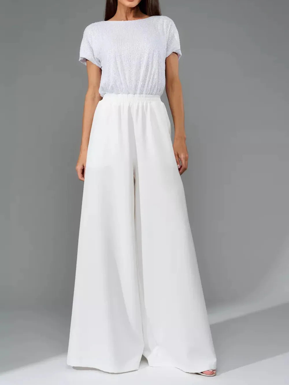 Sequin Round Neck Wide Leg Jumpsuit - Grace Beauty H&C