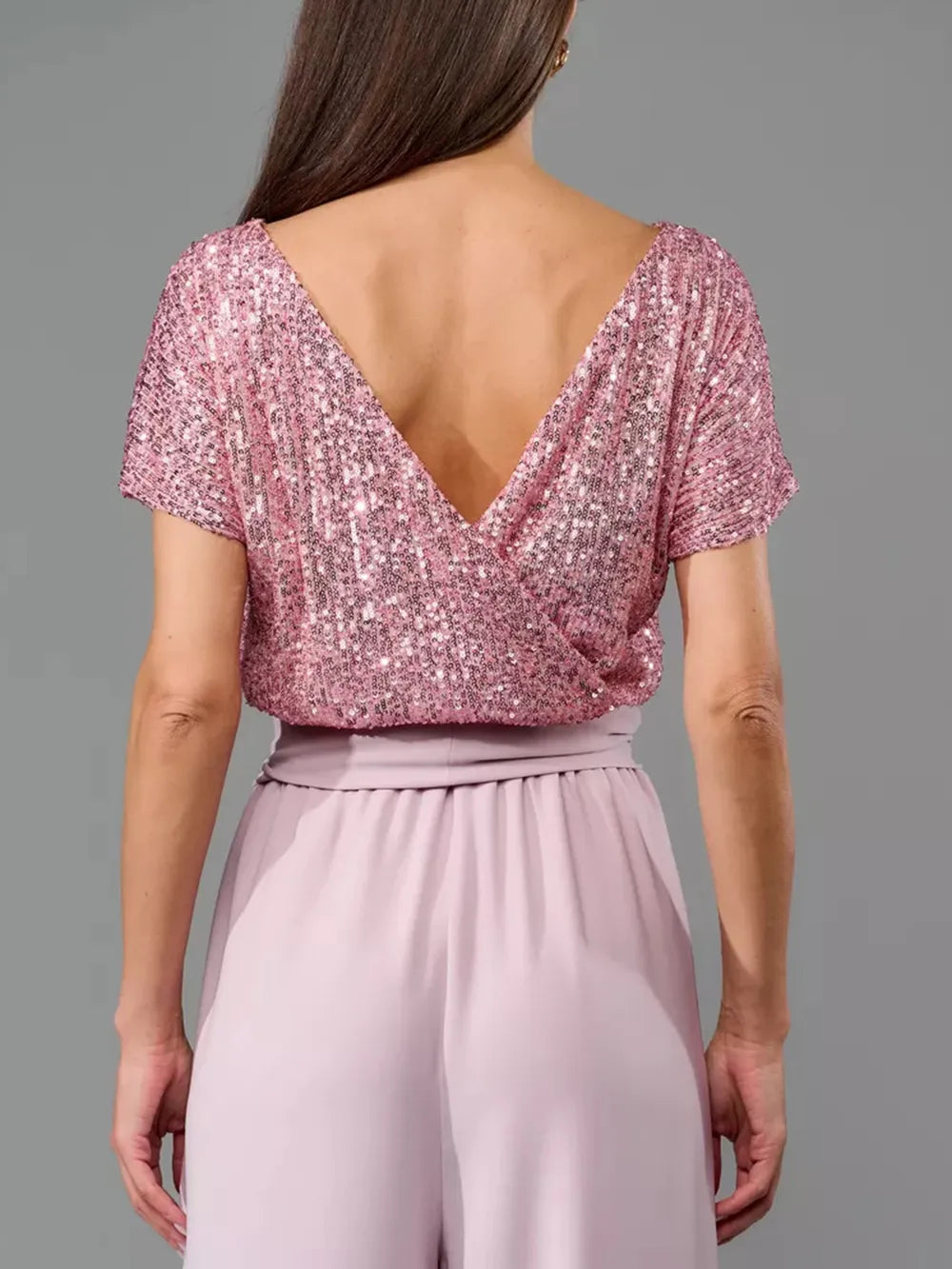 Sequin Round Neck Wide Leg Jumpsuit - Grace Beauty H&C