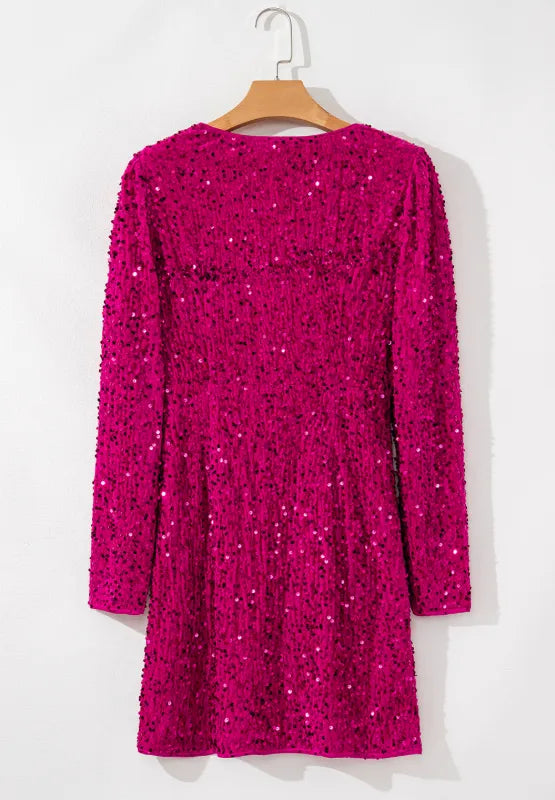 Sequin Surplice Long Sleeve Mini Dress - Grace Beauty H&C