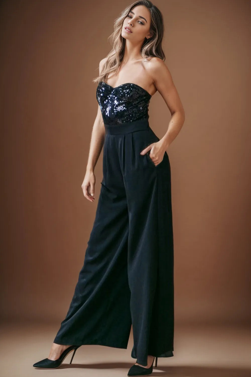 Sequin Tube Wide Leg Jumpsuit - Grace Beauty H&C