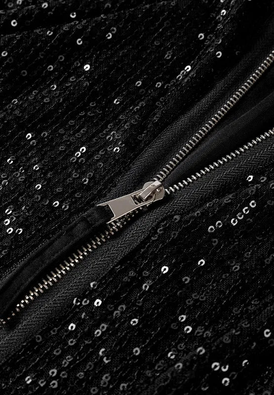 Sequin Zip Up Long Sleeve Jacket - Grace Beauty H&C