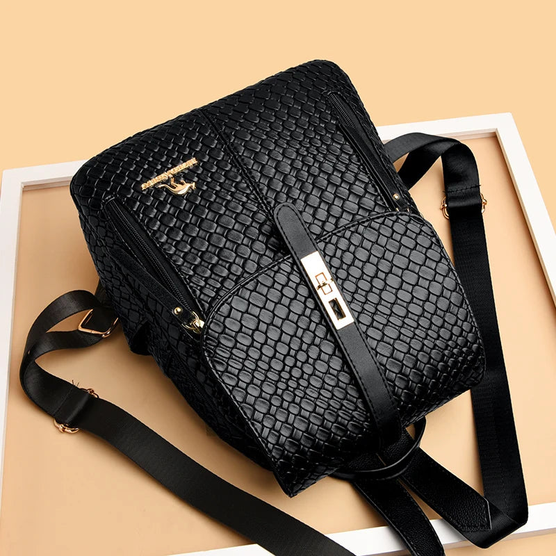 Luxury Women Leather Backpacks for Girls Sac A Dos Casual Daypack Black Vintage Backpack School Bags for Girls Mochila Rucksack - Grace Beauty H&C