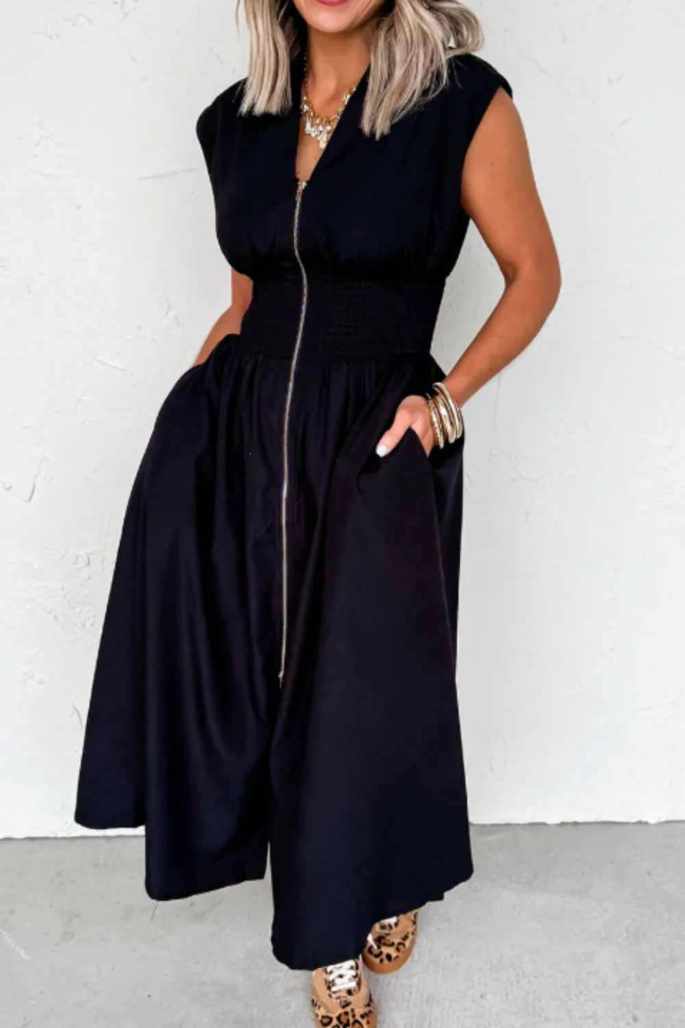 Sleeveless Zip-Front Maxi Dress - Grace Beauty H&C