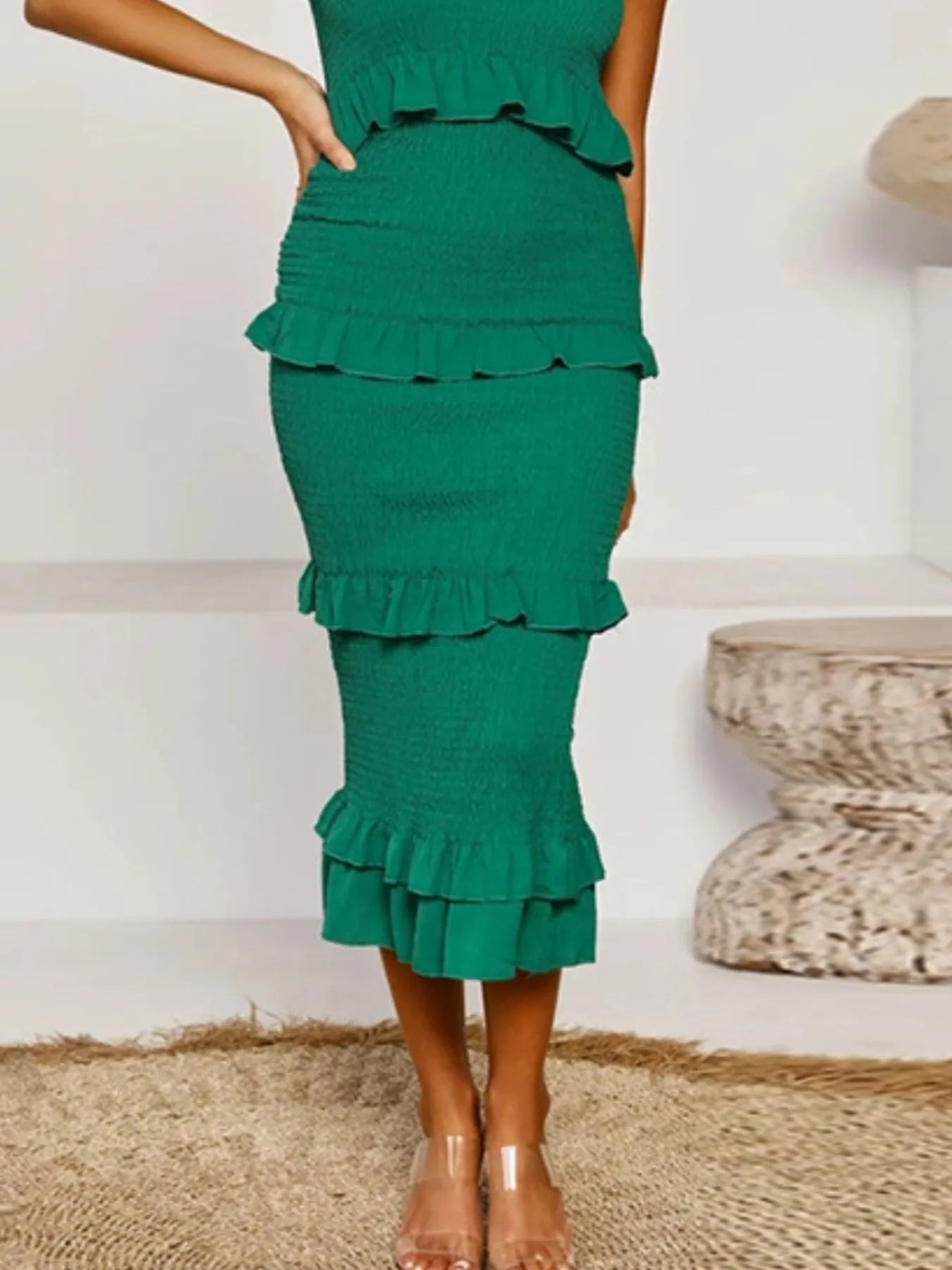 Smocked Ruffled Midi Cami Dress - Grace Beauty H&C