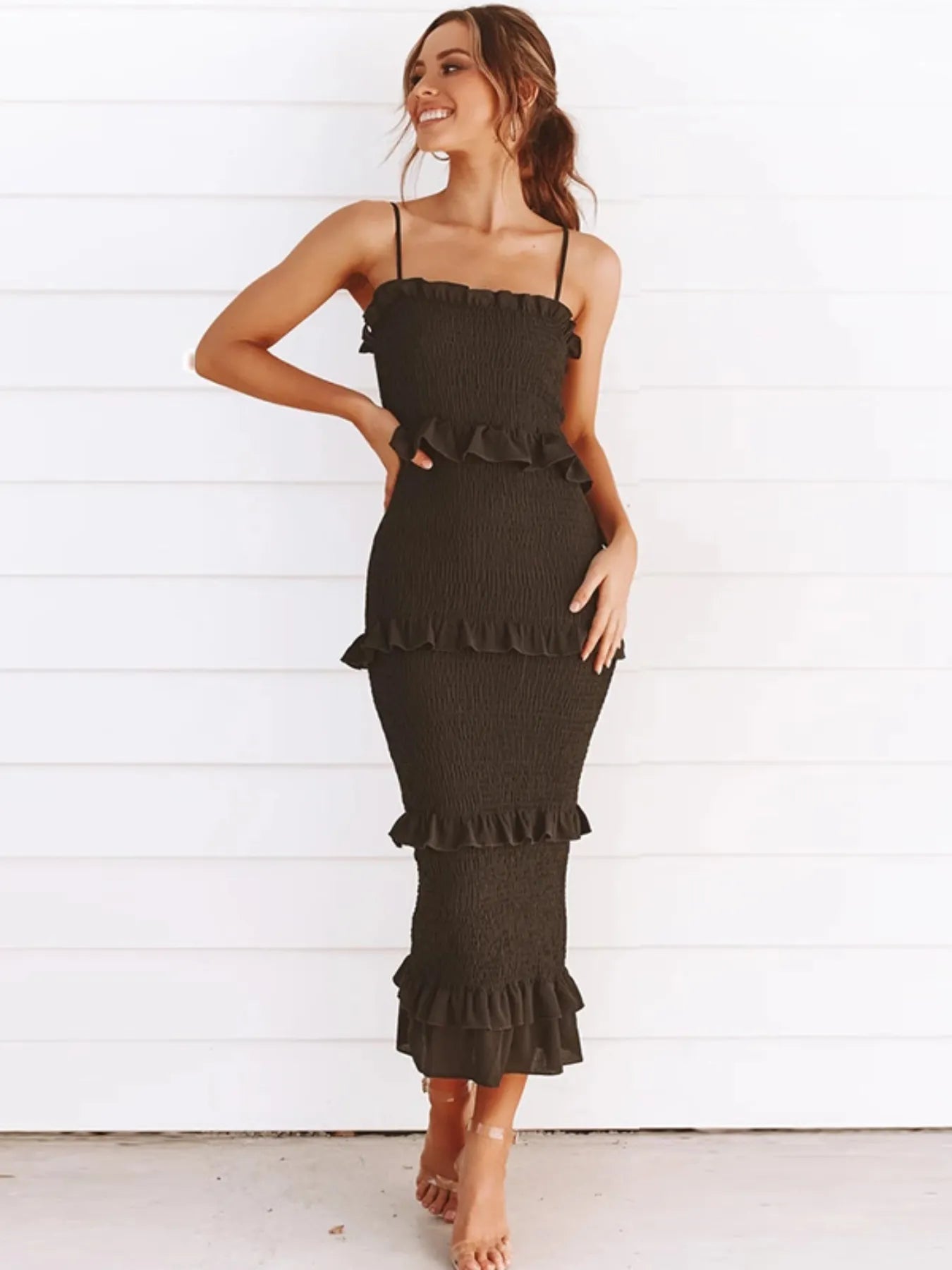 Smocked Ruffled Midi Cami Dress - Grace Beauty H&C