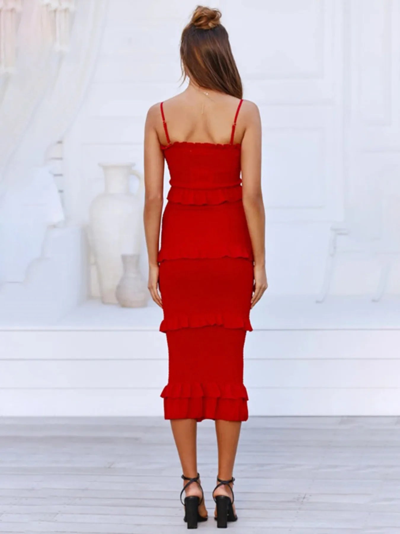 Smocked Ruffled Midi Cami Dress - Grace Beauty H&C