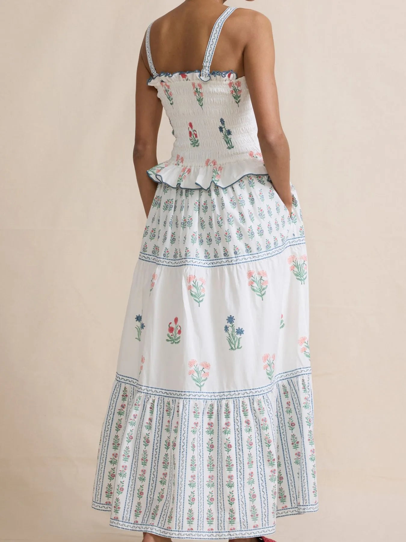 Smocked Ruffled Square Neck Maxi Dress - Grace Beauty H&C