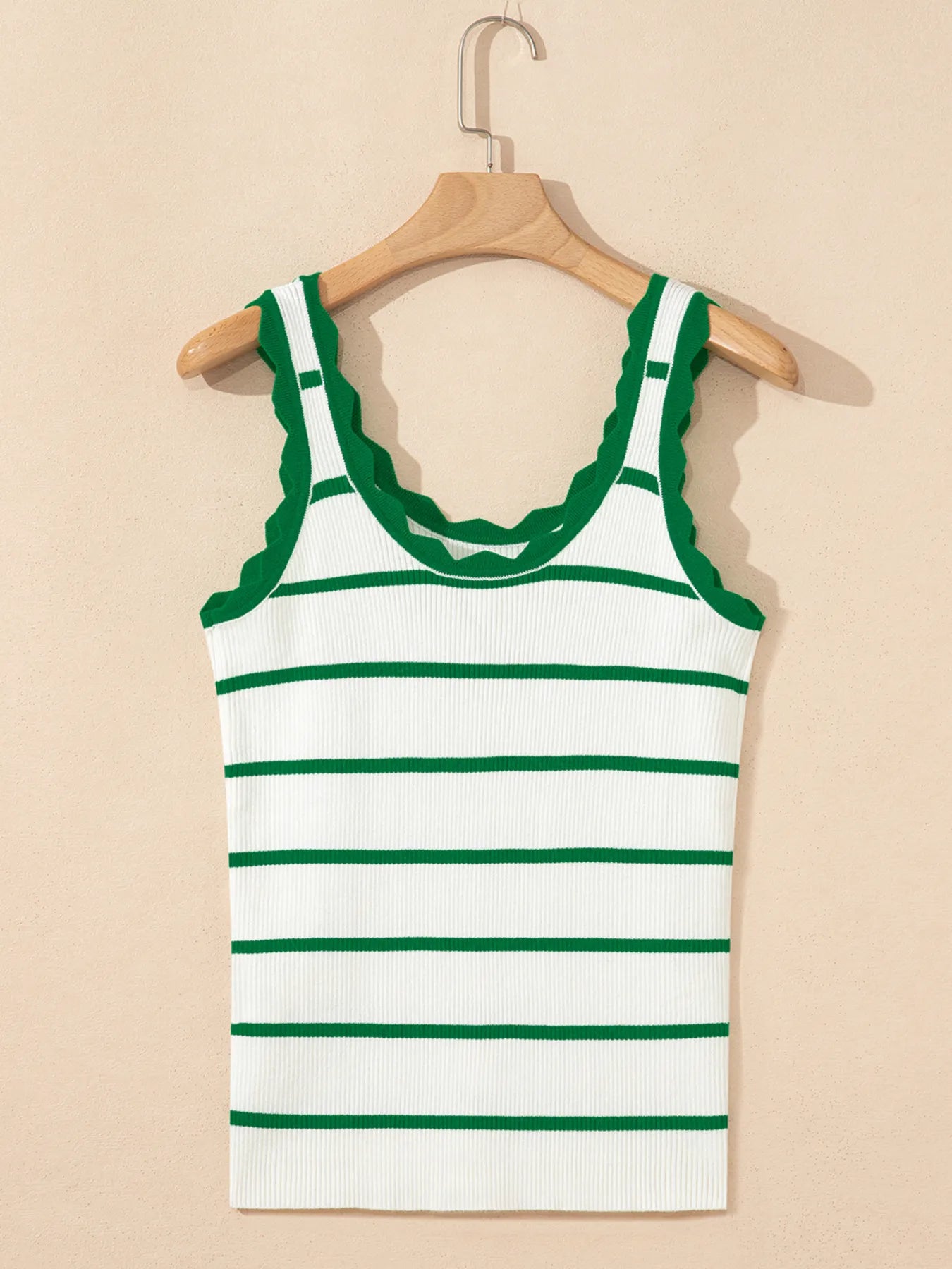 Stripe Scalloped Edge Crew Neck Knit Tank Top - Grace Beauty H&C