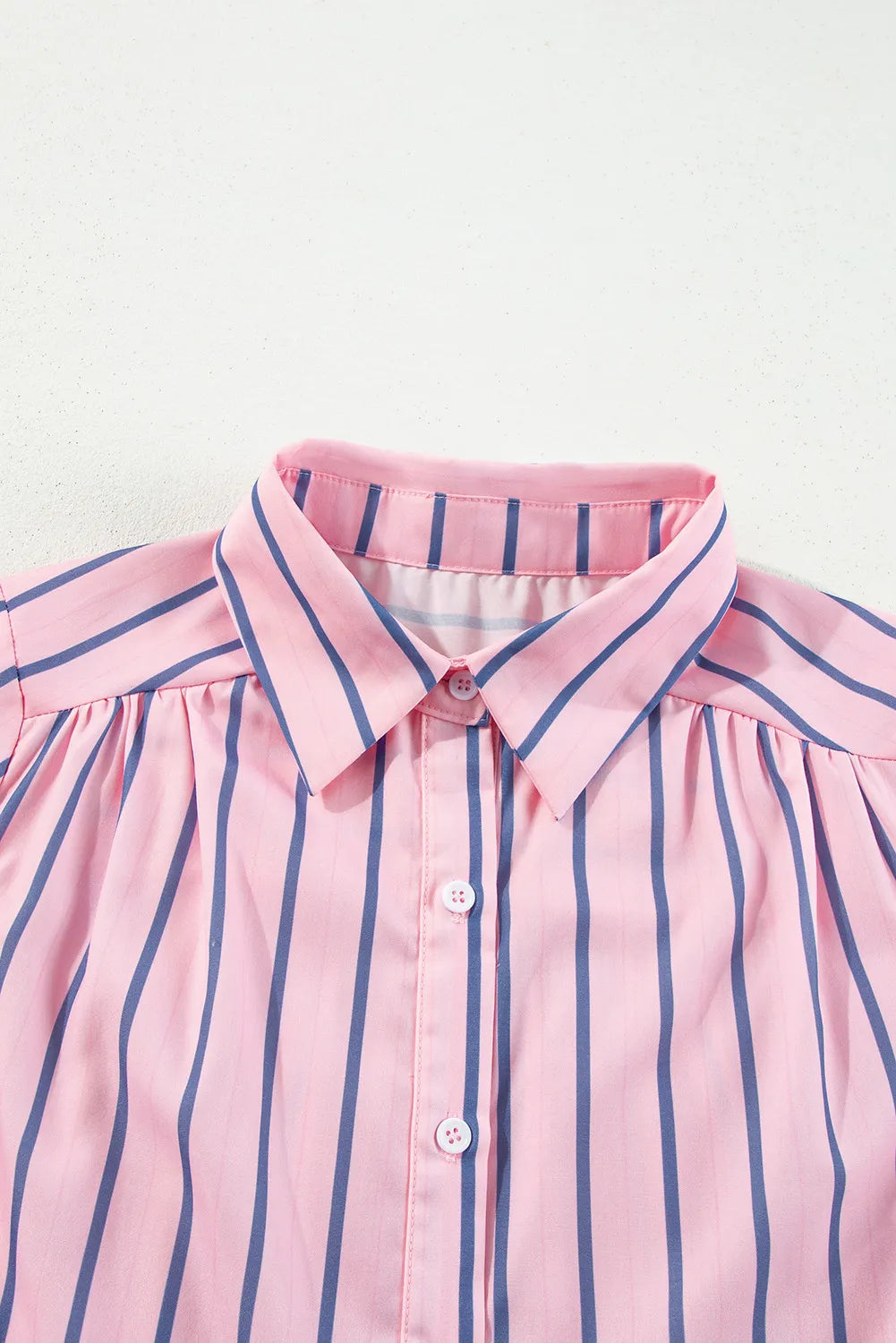 Striped Collared Neck Long Sleeve Mini Shirt Dress - Grace Beauty H&C