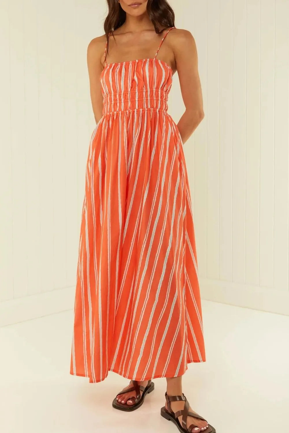Striped Square Neck Cami Dress - Grace Beauty H&C