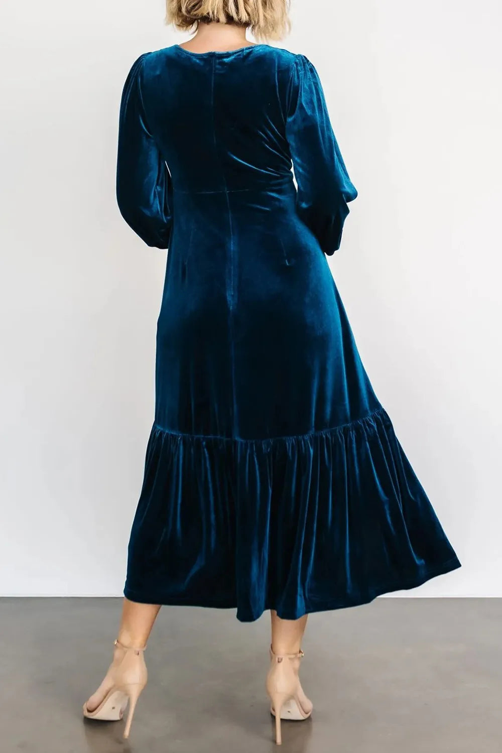 V-Neck Long Sleeve Midi Velvet Dress - Grace Beauty H&C