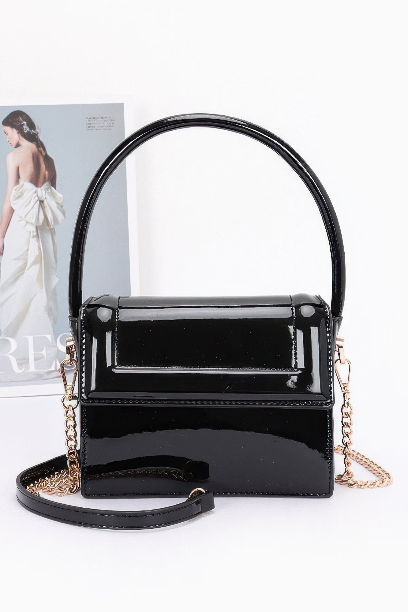 Enamel Top Handle Flap Bag - Grace Beauty H&C