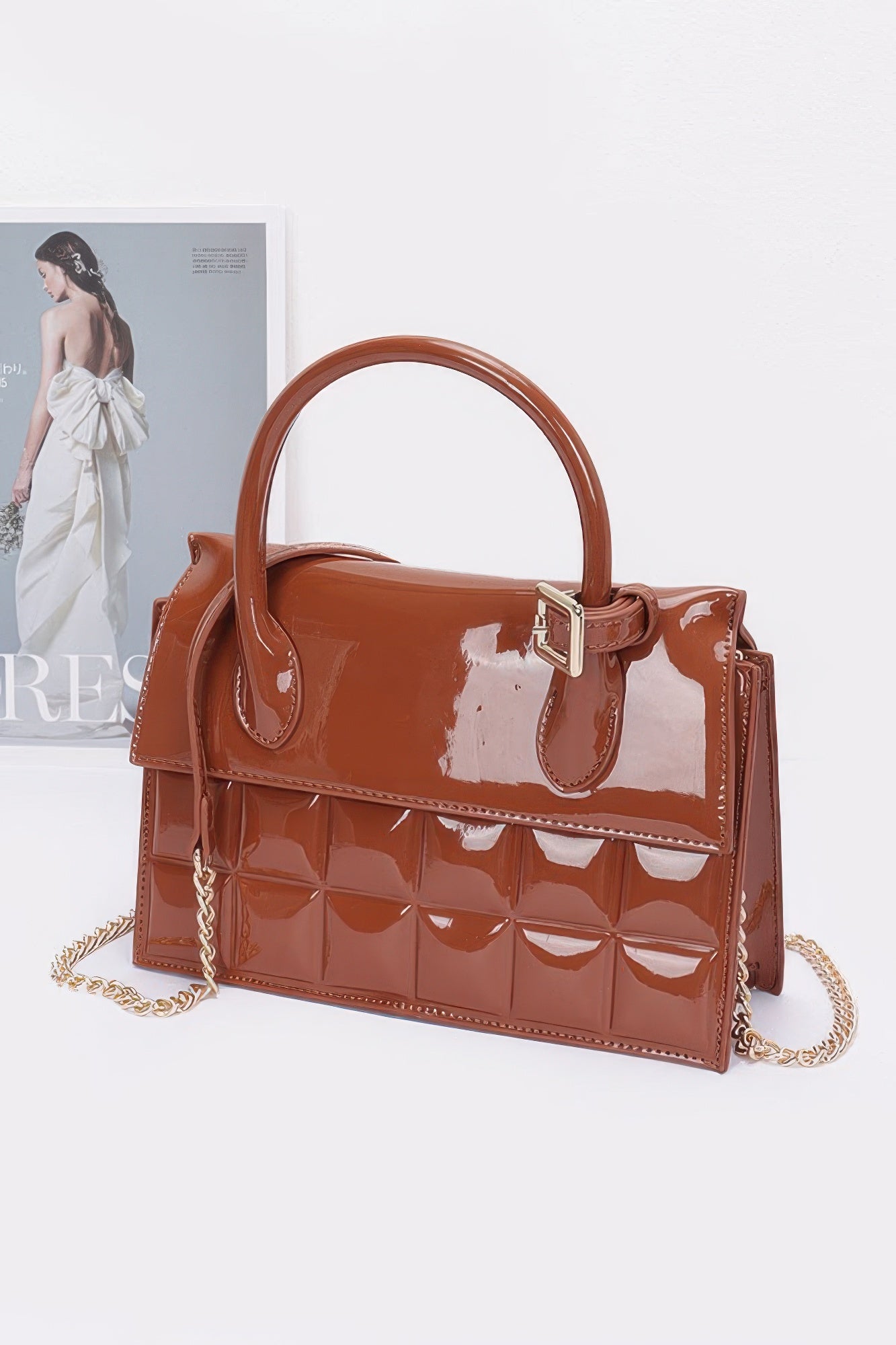 Embossed Enamel Top Handle Bag - Grace Beauty H&C