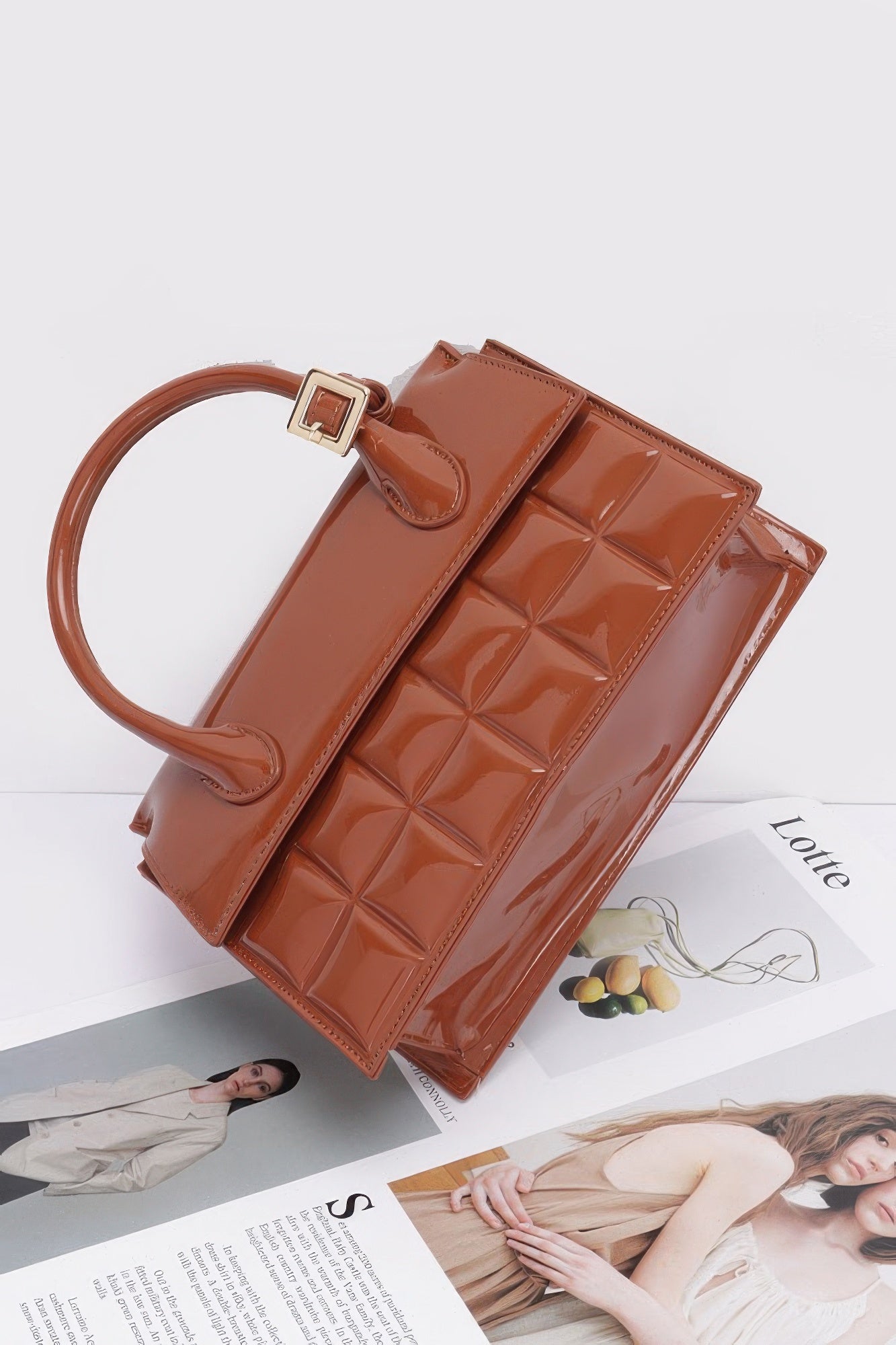 Embossed Enamel Top Handle Bag - Grace Beauty H&C