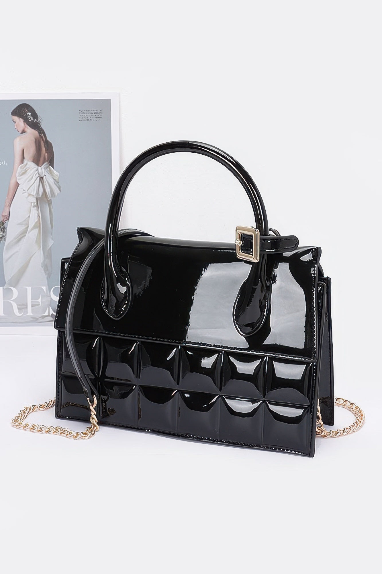 Embossed Enamel Top Handle Bag - Grace Beauty H&C