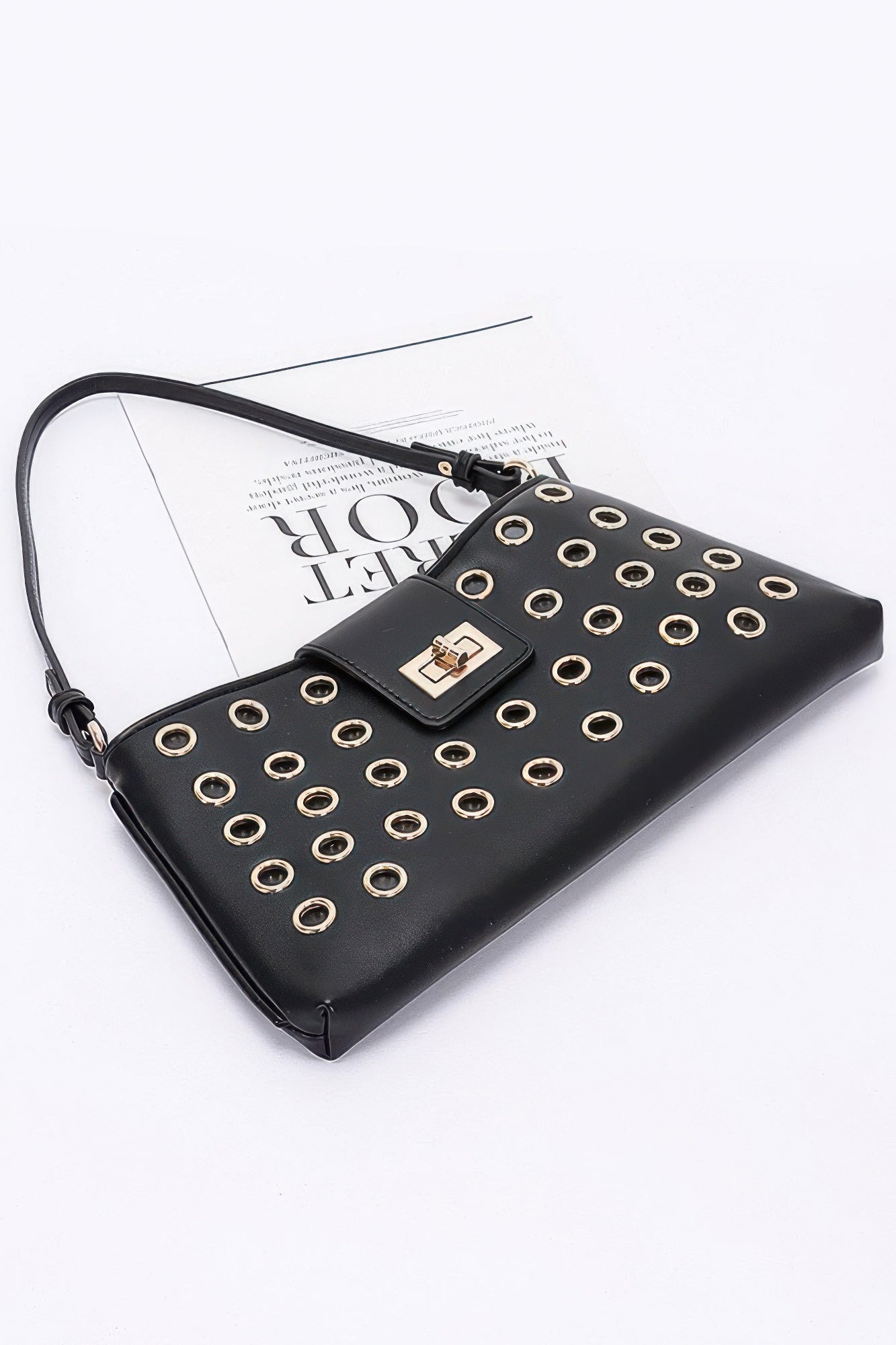Faux Leather Eyelet Studded Shoulder Bag - Grace Beauty H&C