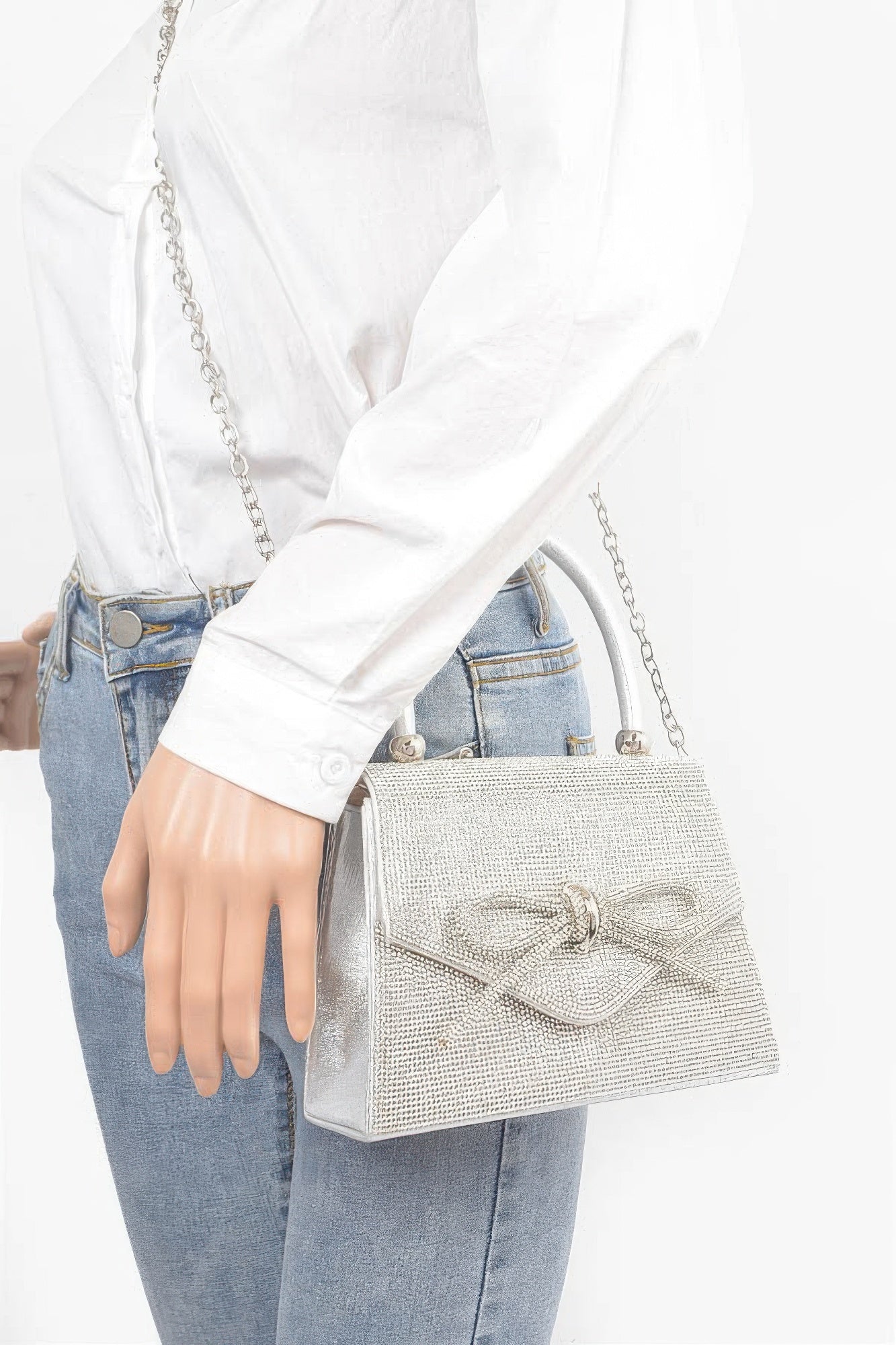 Rhinestone Ribbon Top Handle Bag - Grace Beauty H&C