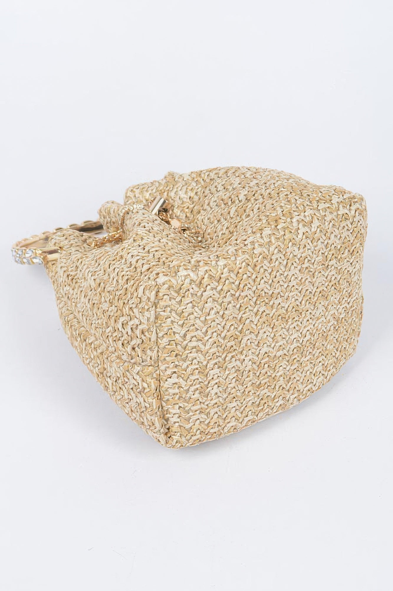 Faux Straw Bucket Bag W/stone Handle - Grace Beauty H&C