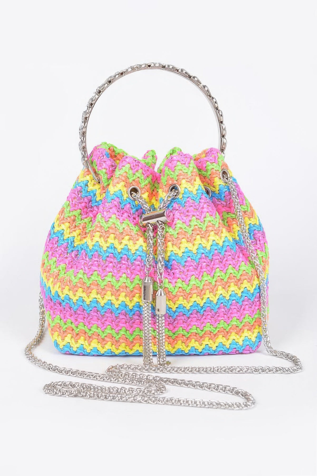Faux Straw Bucket Bag W/stone Handle - Grace Beauty H&C