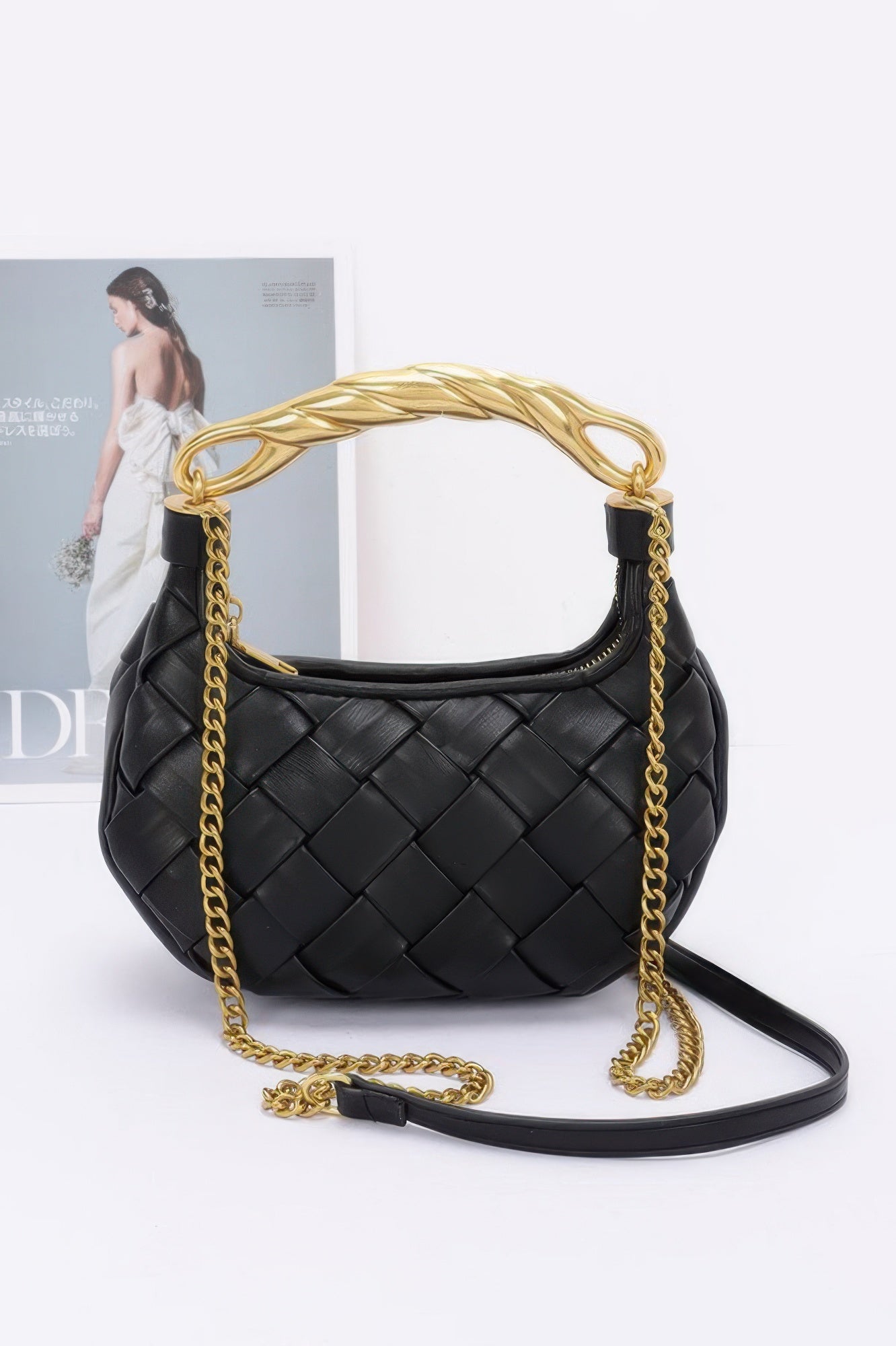 Faux Leather Braided Metal Handle Bag - Grace Beauty H&C