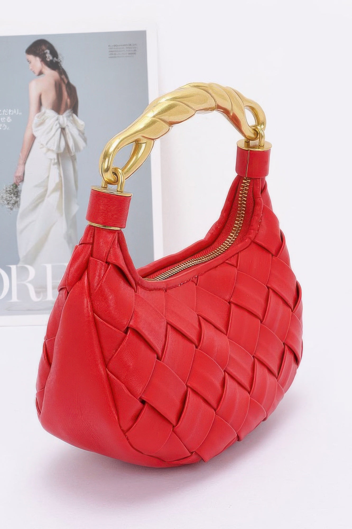 Faux Leather Braided Metal Handle Bag - Grace Beauty H&C